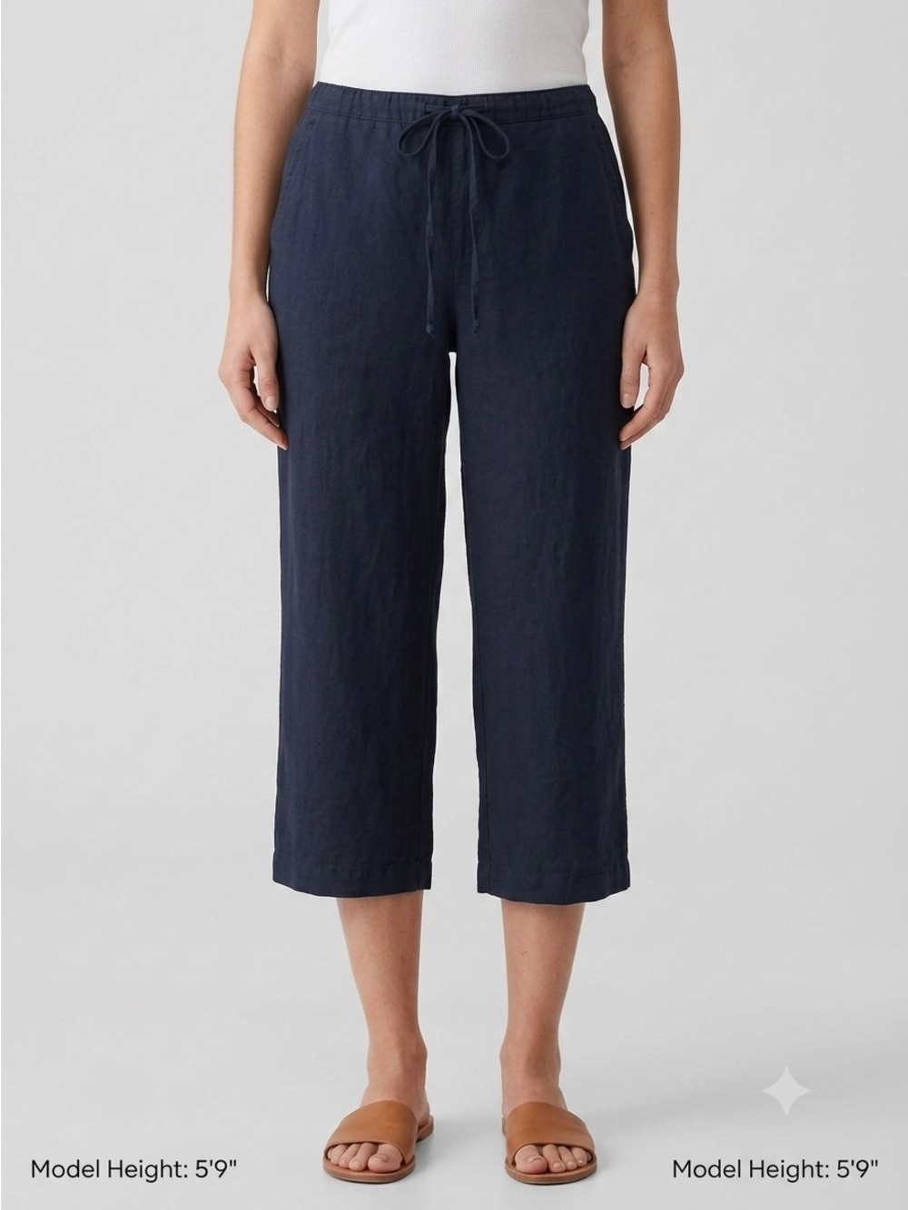 Navy Blue Linen Blend Wide Leg Capri Pants - Small